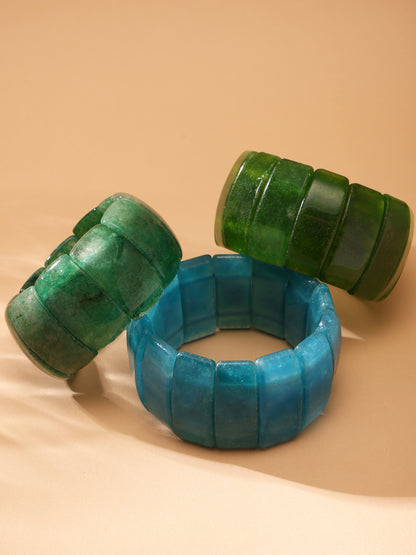 316L Stainless Steel Emerald Green Wide Natural Stone Elastic Bracelet - Image 9