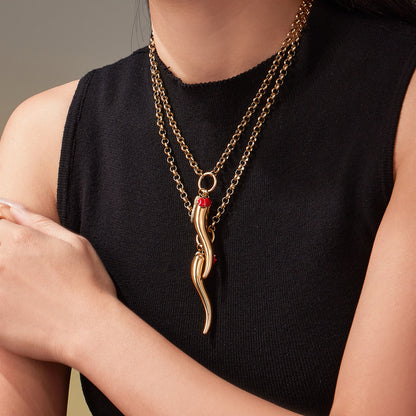 316L Stainless Steel Enamel Chili Pepper & Ladybug Pendant Necklace - Image 3