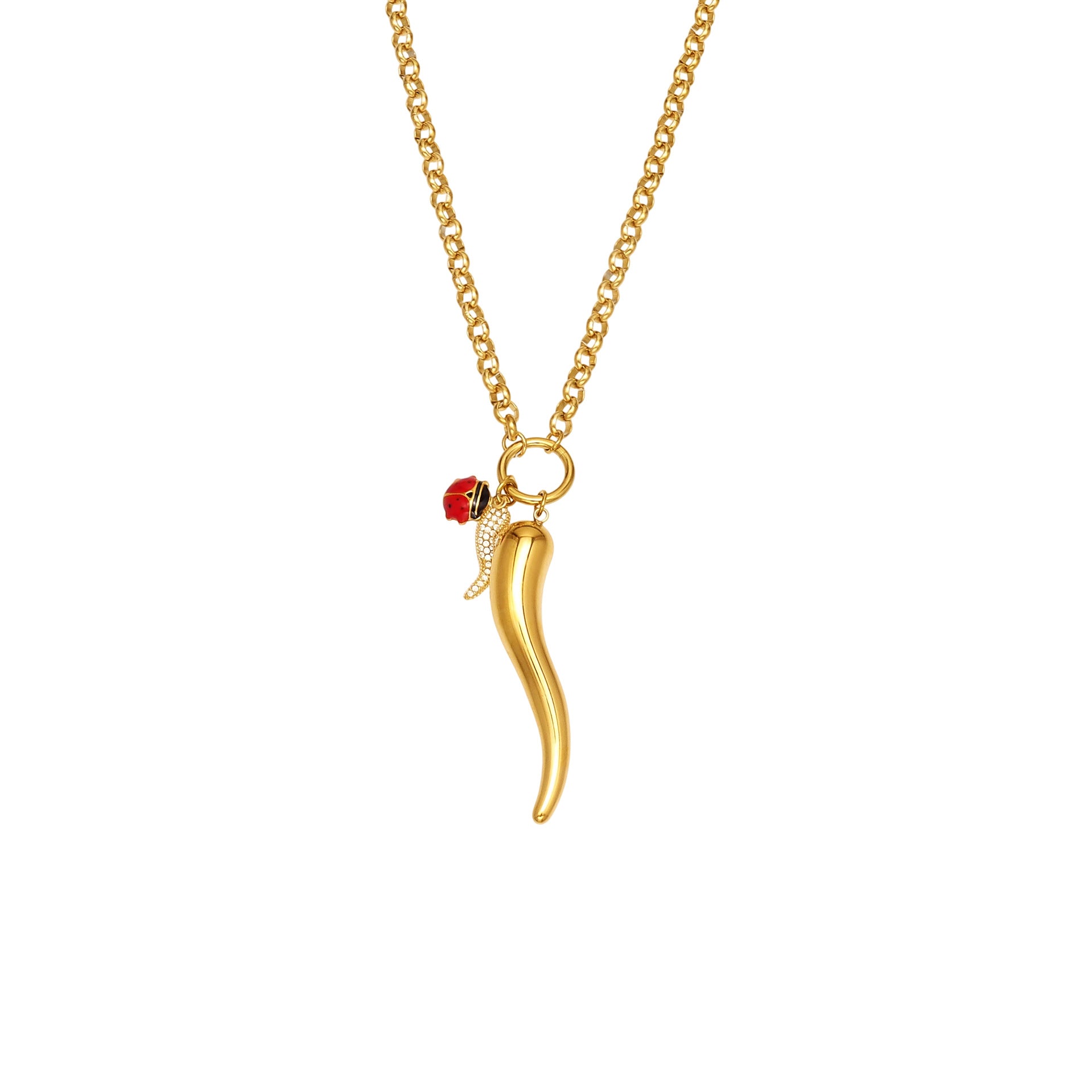 316L Stainless Steel Enamel Chili Pepper & Ladybug Pendant Necklace - Image 4