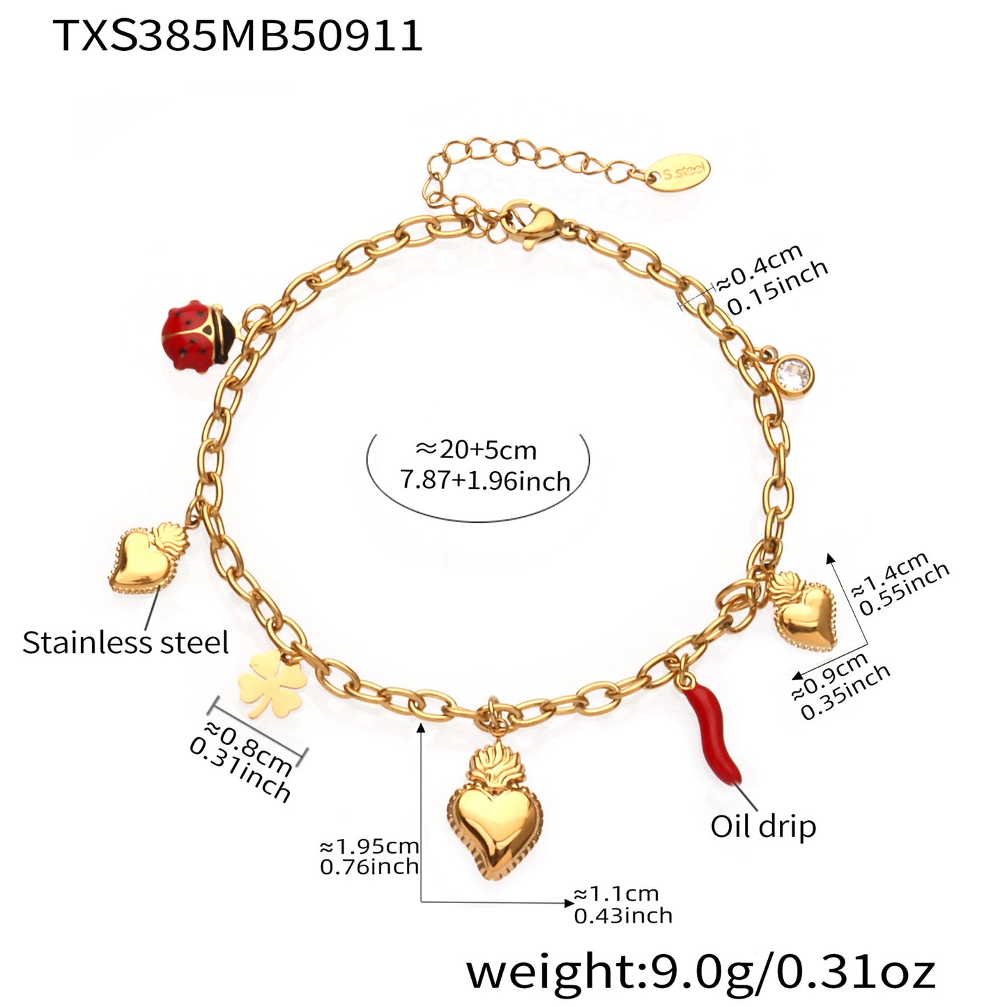 316L Stainless Steel Enamel Chilli Heart Charm Multi-Accessory Jewelry - Image 10