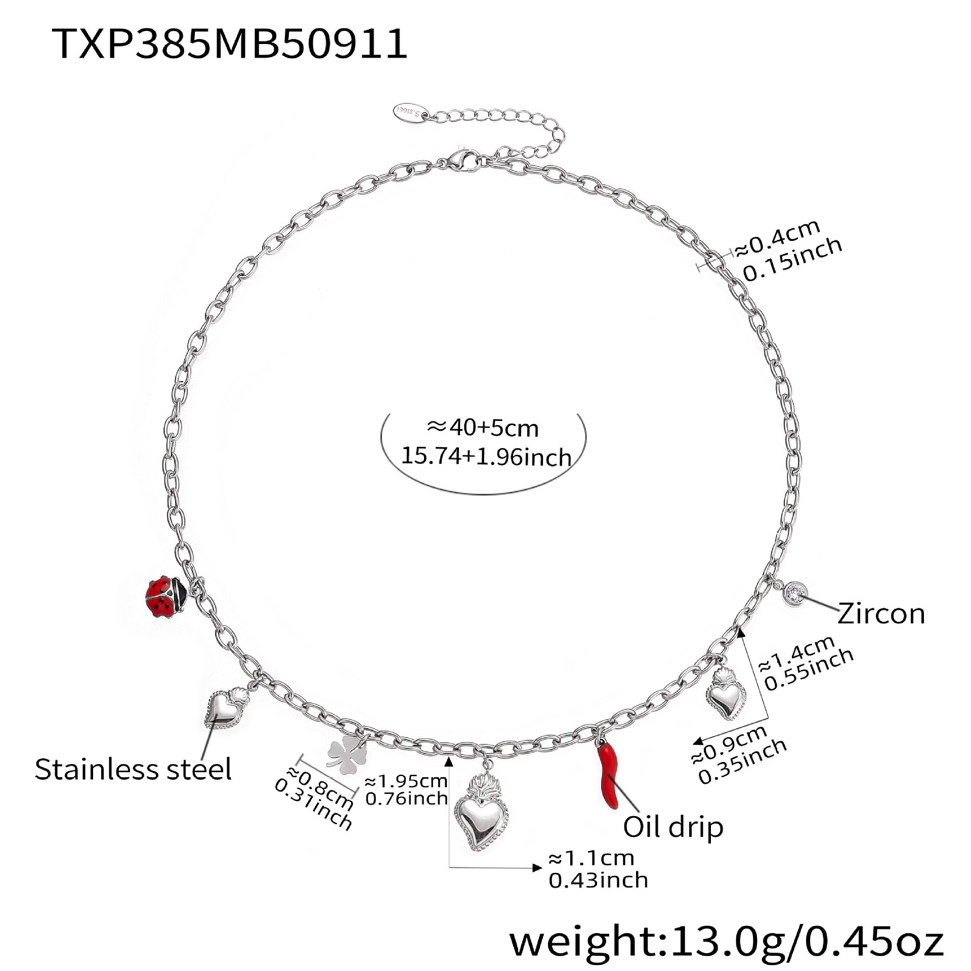 316L Stainless Steel Enamel Chilli Heart Charm Multi-Accessory Jewelry - Image 3