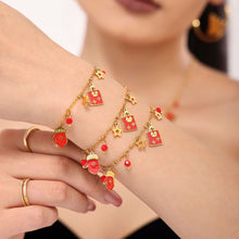316L Stainless Steel Enamel Christmas Element 18K Gold Plated Pendant Necklace & Bracelet Set - Image 3