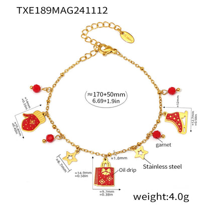 316L Stainless Steel Enamel Christmas Element 18K Gold Plated Pendant Necklace & Bracelet Set - Image 5