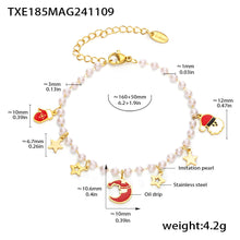 316L Stainless Steel Enamel Christmas Shell Pearl Pendant Necklace & Bracelet Set - Image 4