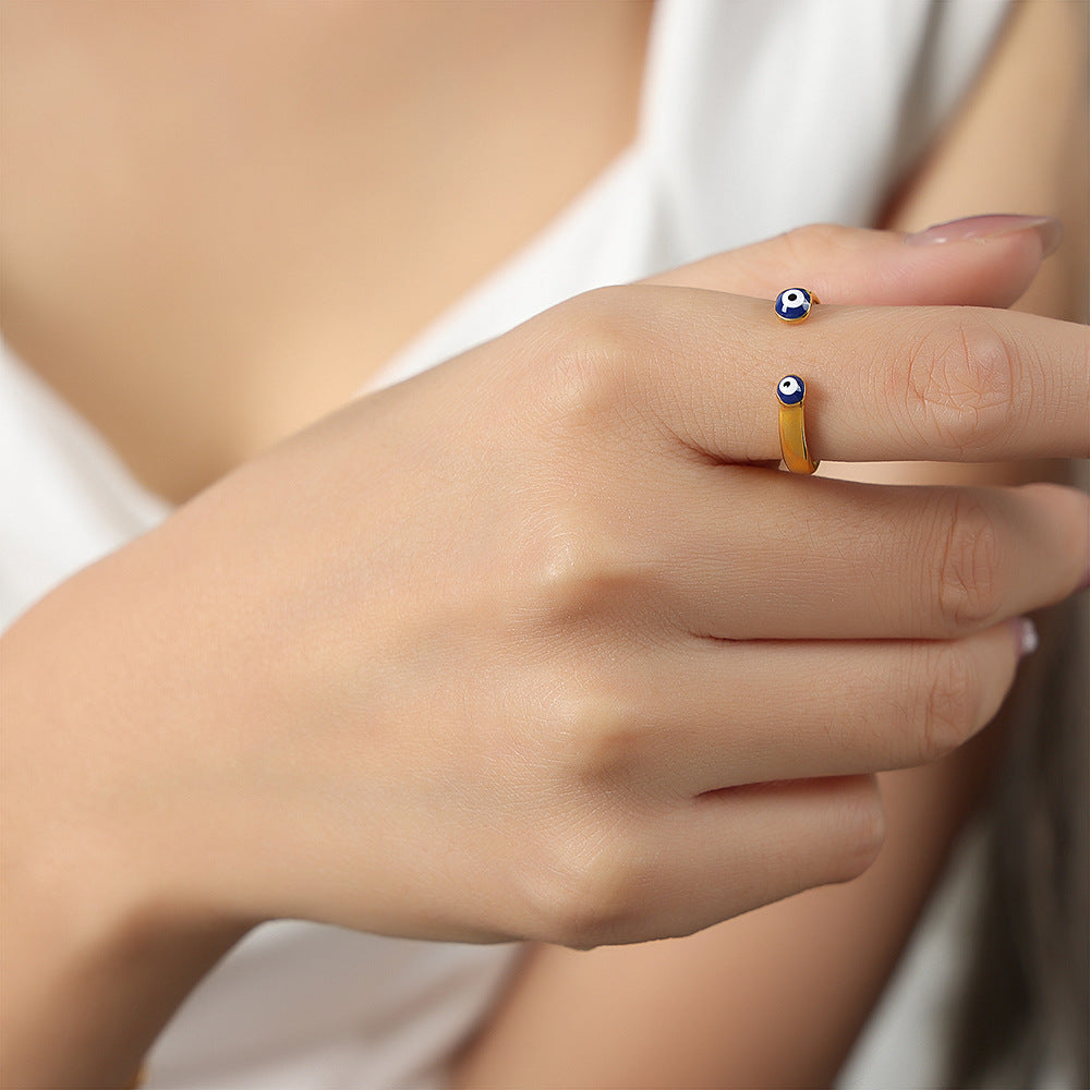 Stylish 316L stainless steel enamel color open ring in light blue