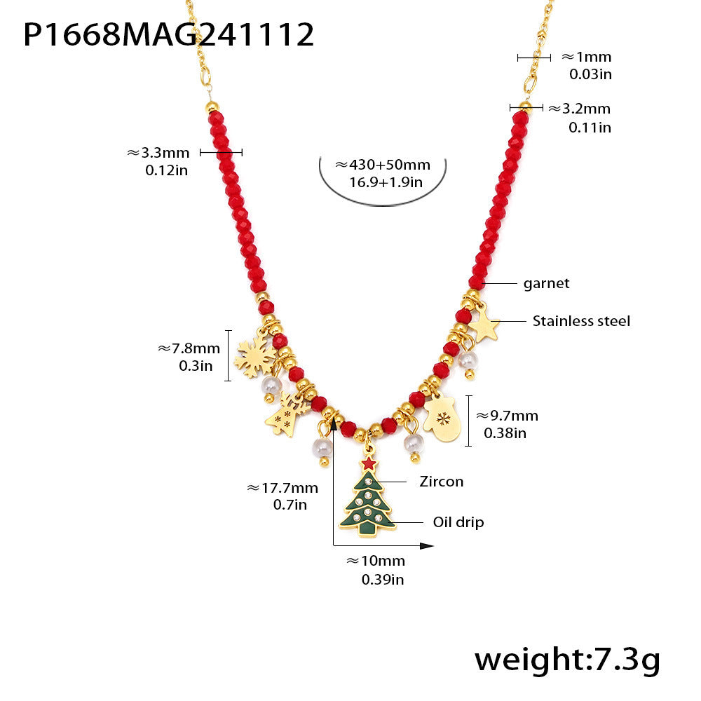316L Stainless Steel Enamel Glaze Zircon Geometric Christmas Tree Pendant Necklace - Image 3