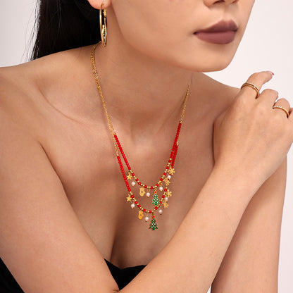 316L Stainless Steel Enamel Glaze Zircon Geometric Christmas Tree Pendant Necklace - Image 4