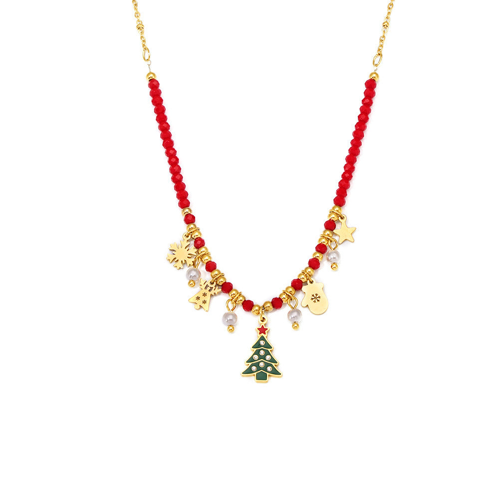 316L Stainless Steel Enamel Glaze Zircon Geometric Christmas Tree Pendant Necklace - Image 5
