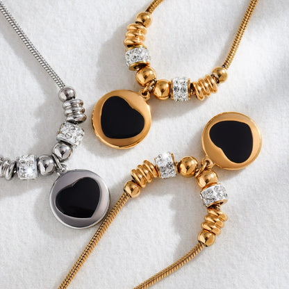 316L Stainless Steel Enamel Heart Zircon Charm Adjustable Bracelet - Image 2