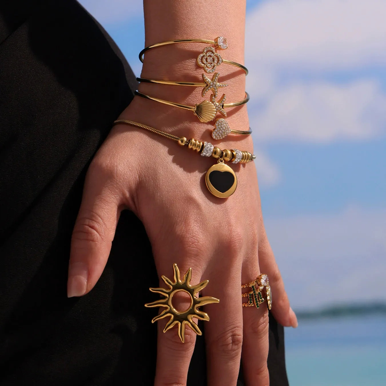 316L Stainless Steel Enamel Heart Zircon Charm Adjustable Bracelet - Image 3