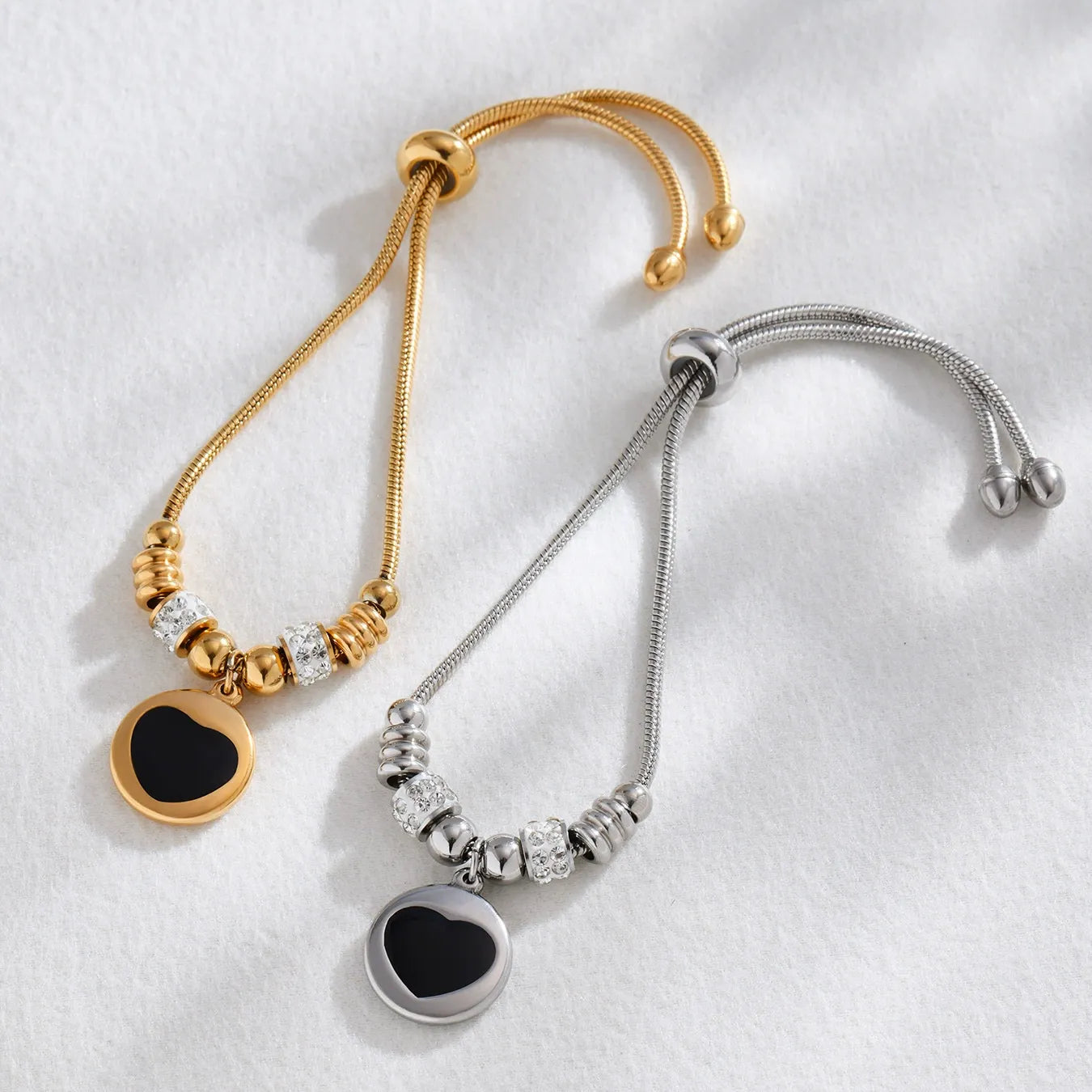 316L Stainless Steel Enamel Heart Zircon Charm Adjustable Bracelet - Image 4