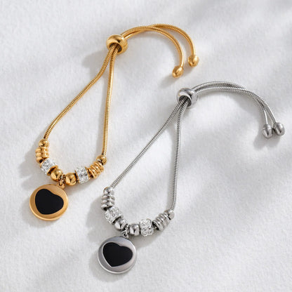 316L Stainless Steel Enamel Heart Zircon Charm Adjustable Bracelet - Image 4