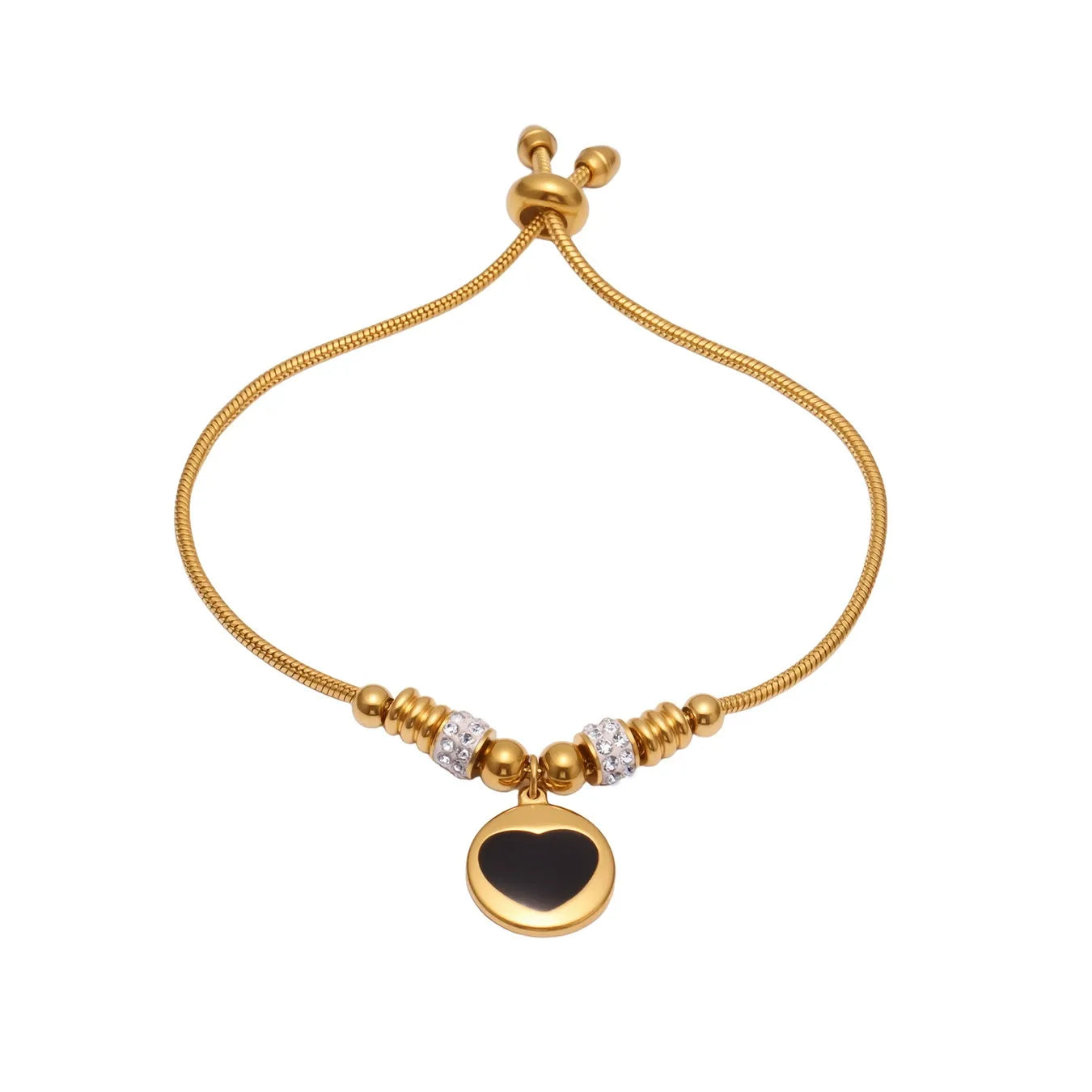 316L Stainless Steel Enamel Heart Zircon Charm Adjustable Bracelet - Image 5