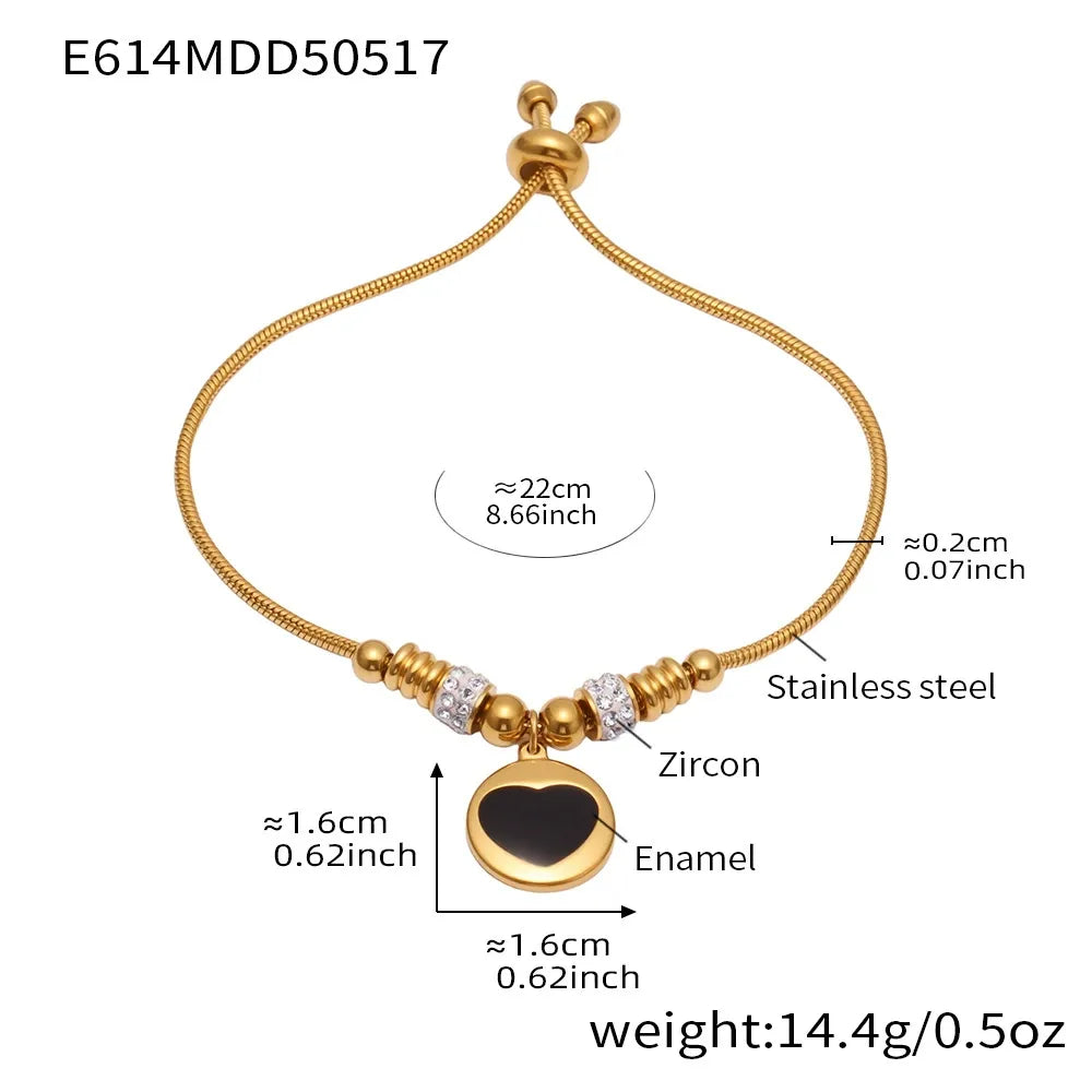 316L Stainless Steel Enamel Heart Zircon Charm Adjustable Bracelet - Image 6