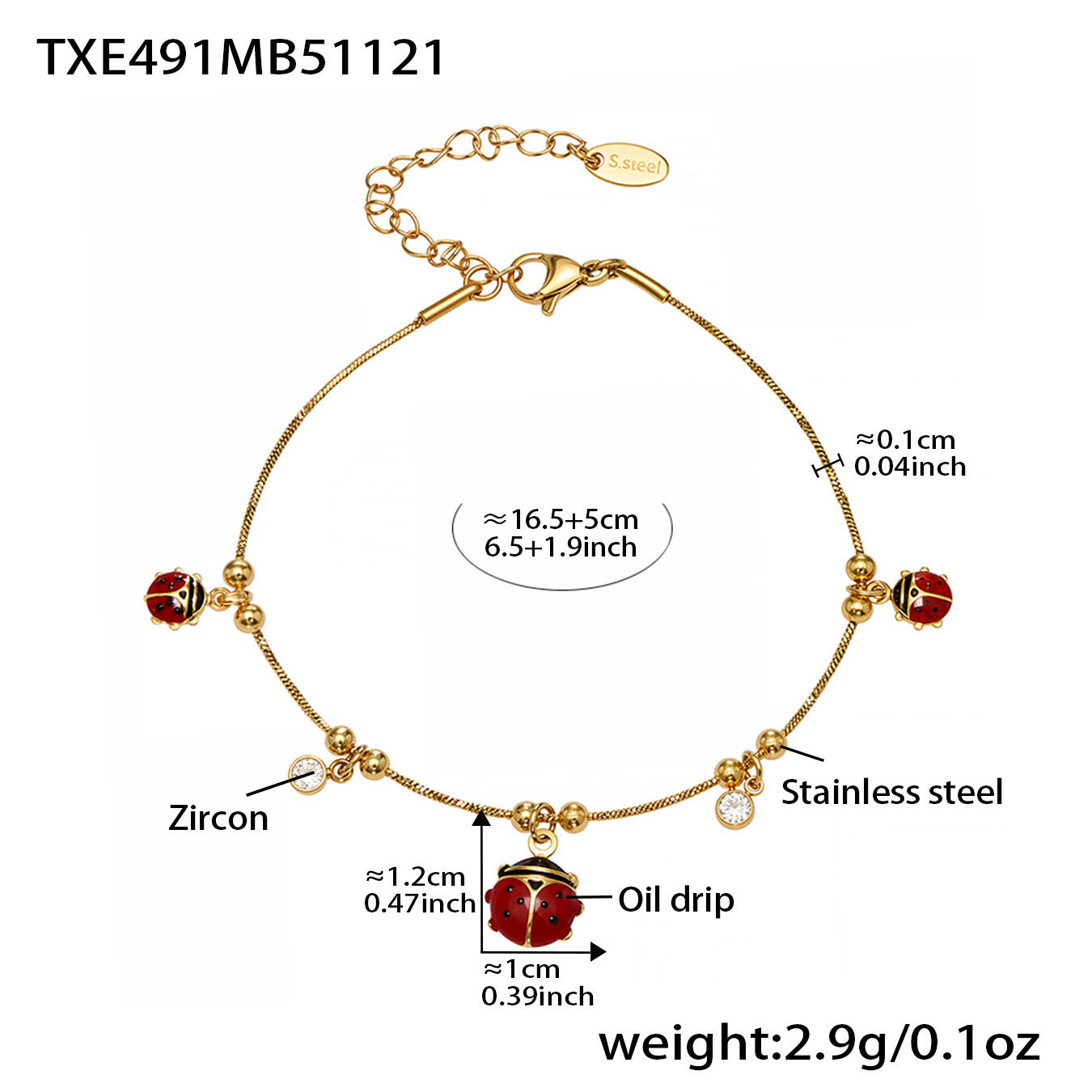 316L Stainless Steel Enamel Ladybug Zircon Charm Jewelry - Image 3