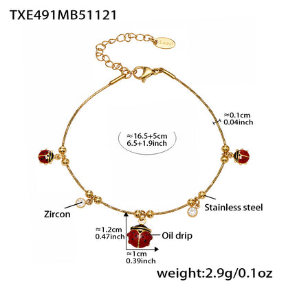 316L Stainless Steel Enamel Ladybug Zircon Charm Jewelry - Image 3