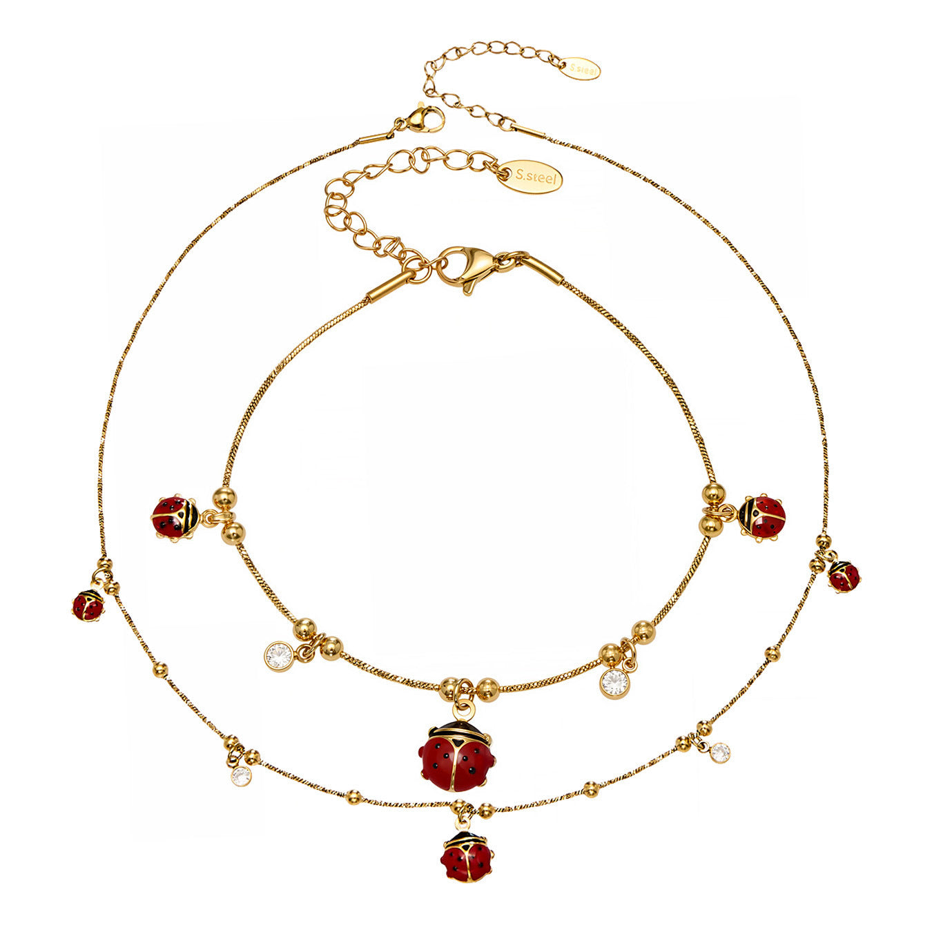 316L Stainless Steel Enamel Ladybug Zircon Charm Jewelry - Image 5