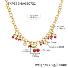 316L Stainless Steel Enamel Red Cherry Zircon Necklace and Bracelet Set - Image 4