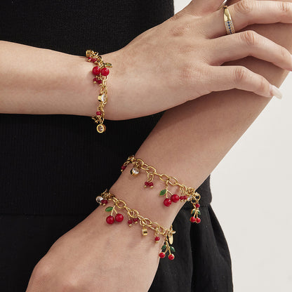 316L Stainless Steel Enamel Red Cherry Zircon Necklace and Bracelet Set - Image 7