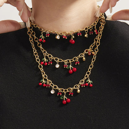 316L Stainless Steel Enamel Red Cherry Zircon Necklace and Bracelet Set - Image 8