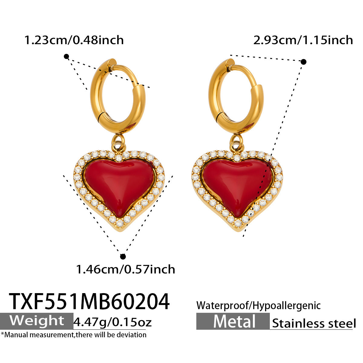 316L Stainless Steel Enamel Red Heart Zircon Dainty Collection - Image 1