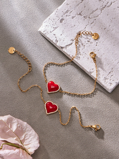 316L Stainless Steel Enamel Red Heart Zircon Dainty Collection - Image 10