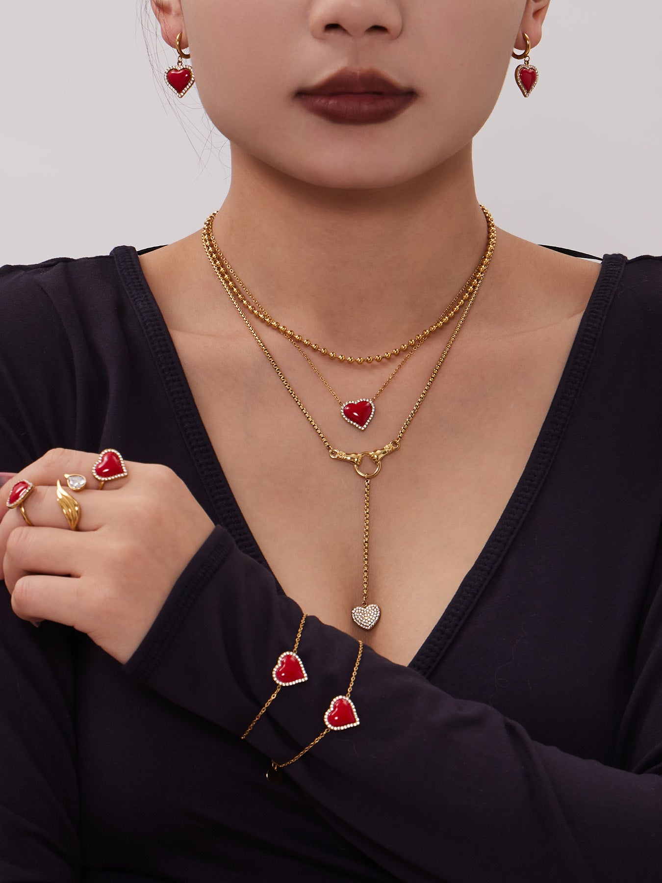 316L Stainless Steel Enamel Red Heart Zircon Dainty Collection - Image 11