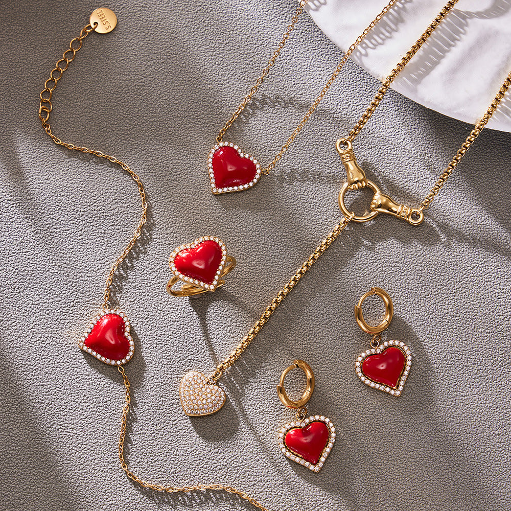 316L Stainless Steel Enamel Red Heart Zircon Dainty Collection - Image 13