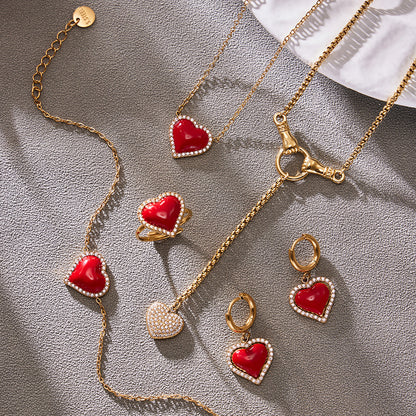 316L Stainless Steel Enamel Red Heart Zircon Dainty Collection - Image 13