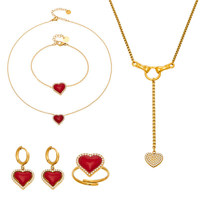 316L Stainless Steel Enamel Red Heart Zircon Dainty Collection - Image 16