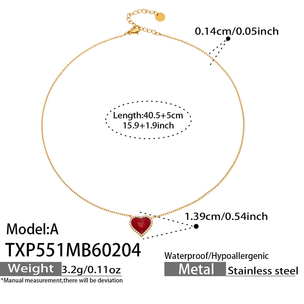 316L Stainless Steel Enamel Red Heart Zircon Dainty Collection - Image 2