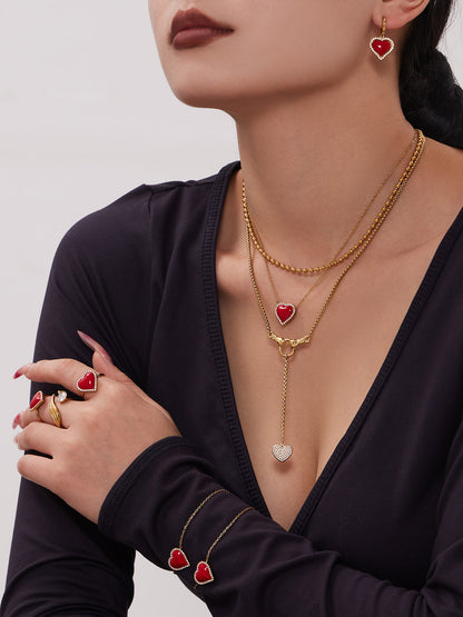 316L Stainless Steel Enamel Red Heart Zircon Dainty Collection - Image 9