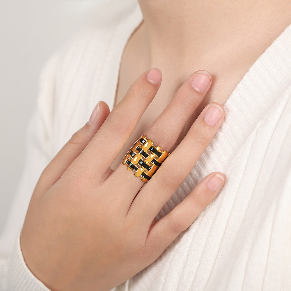 Stunning elegant 316L stainless steel ring with enamel details.
