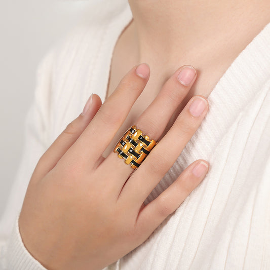 Stunning elegant 316L stainless steel ring with enamel details.