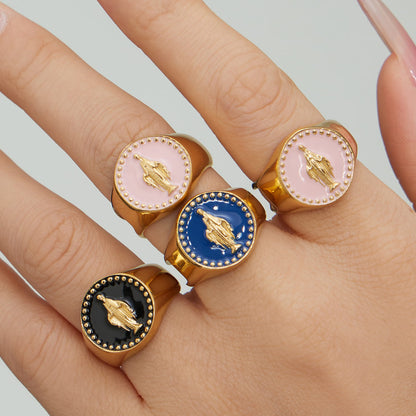 316L stainless steel enamel oil drip signet ring worn on hand, unisex wholesale jewelry