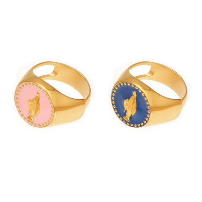 316L stainless steel enamel signet ring in black blue and pink colors for wholesale jewelry