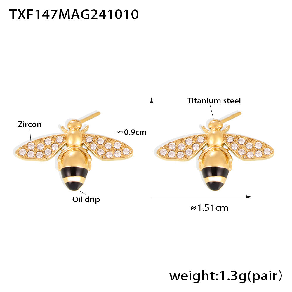 316L Stainless Steel Enamel Zircon Bee Charm Jewelry Collection - Image 1