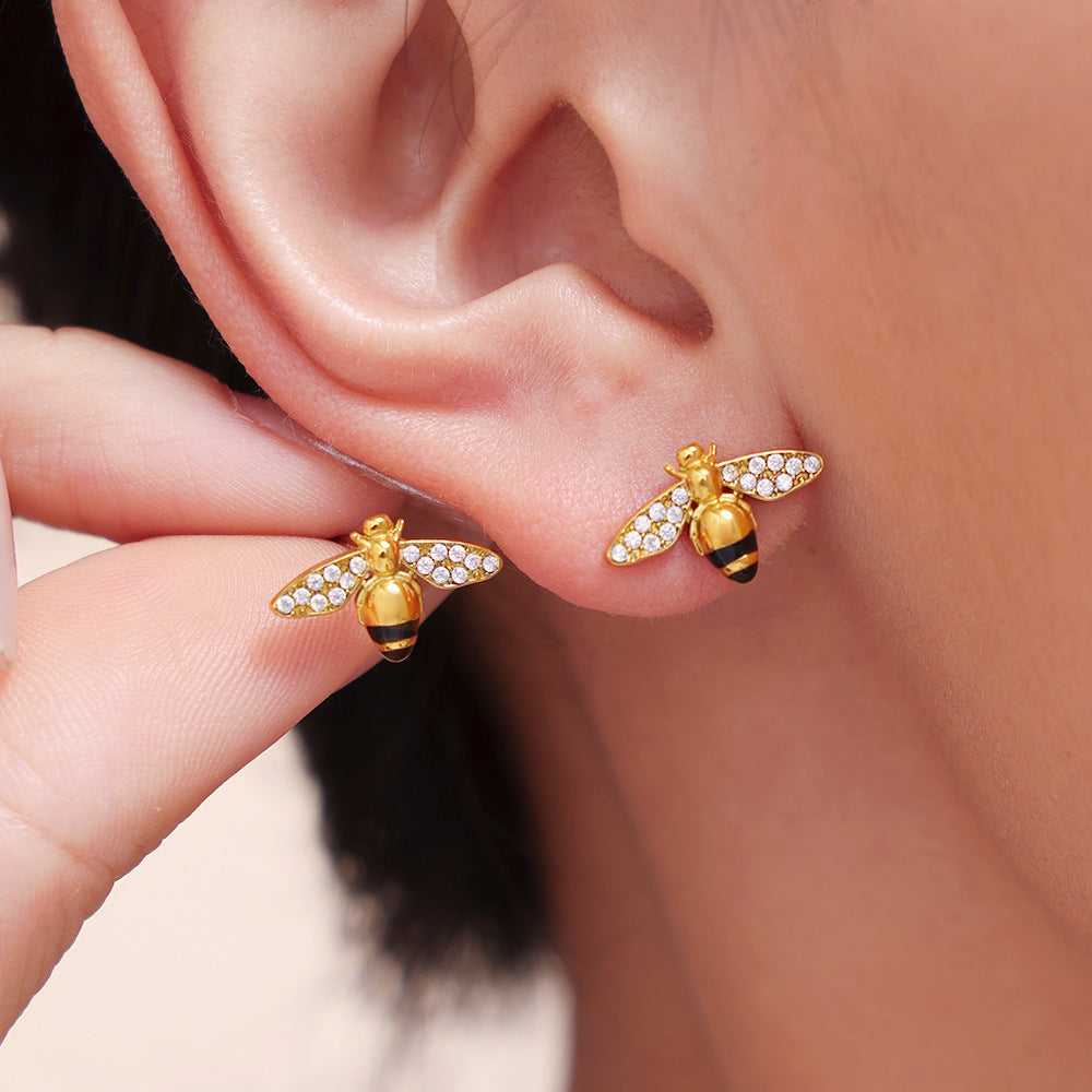 316L Stainless Steel Enamel Zircon Bee Charm Jewelry Collection - Image 13