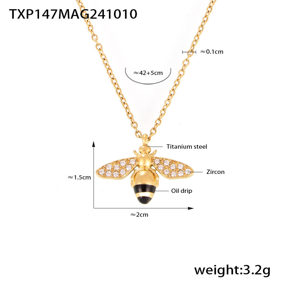 316L Stainless Steel Enamel Zircon Bee Charm Jewelry Collection - Image 3