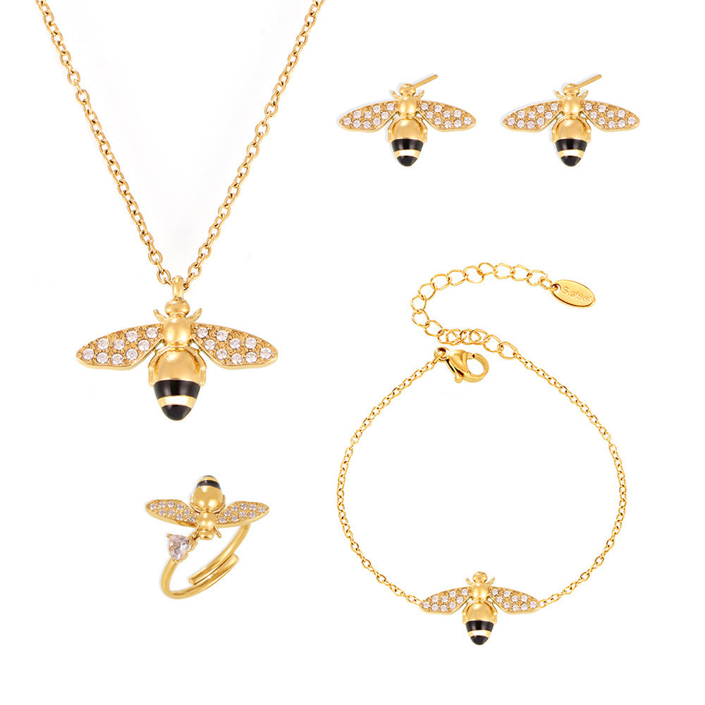 316L Stainless Steel Enamel Zircon Bee Charm Jewelry Collection - Image 7