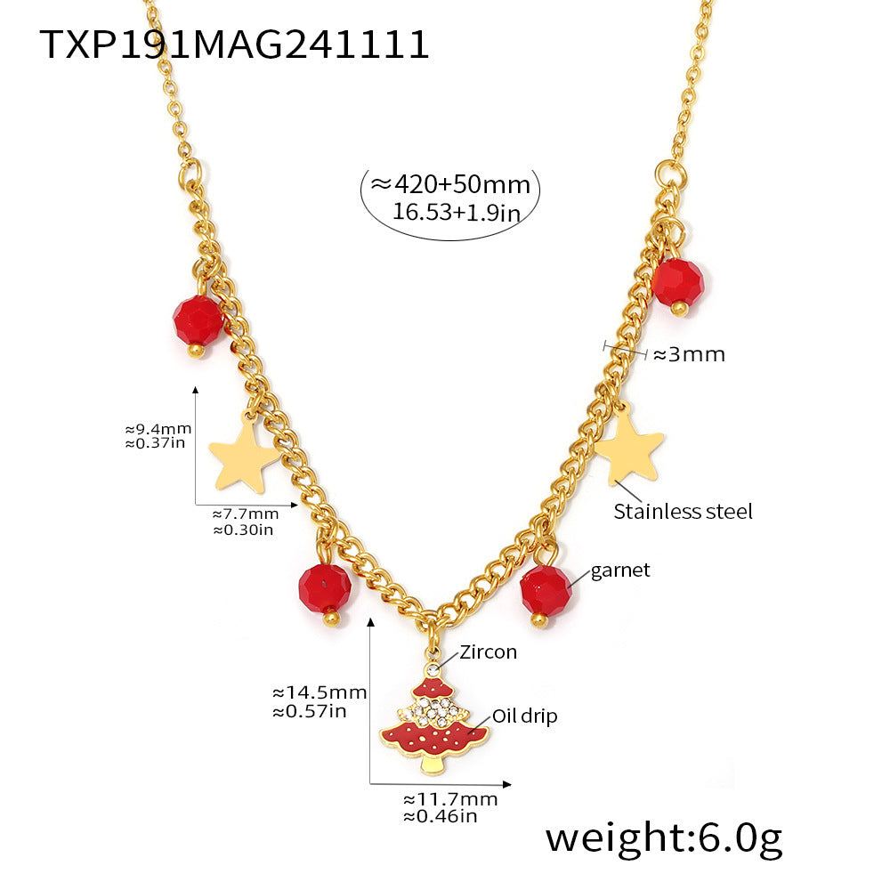 316L Stainless Steel Enamel & Zircon Christmas Tree Festive Jewelry Set - Image 1