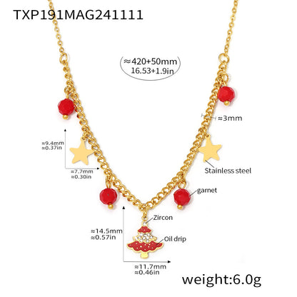 316L Stainless Steel Enamel & Zircon Christmas Tree Festive Jewelry Set - Image 1