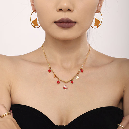 316L Stainless Steel Enamel & Zircon Christmas Tree Festive Jewelry Set - Image 3