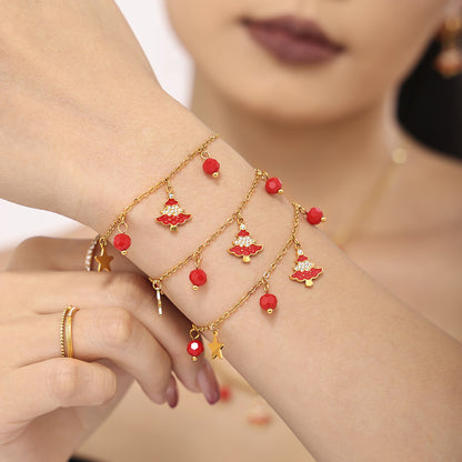 316L Stainless Steel Enamel & Zircon Christmas Tree Festive Jewelry Set - Image 4