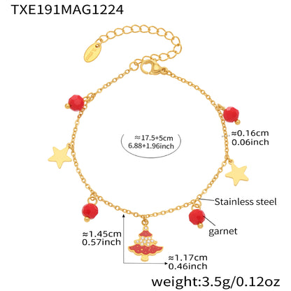 316L Stainless Steel Enamel & Zircon Christmas Tree Festive Jewelry Set - Image 5