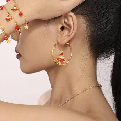 316L Stainless Steel Enamel & Zircon Christmas Tree Festive Jewelry Set - Image 7