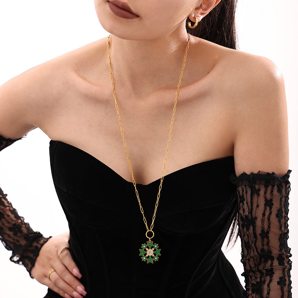 316L Stainless Steel Enamel Zircon Snowflake Pendant Necklace - Image 1