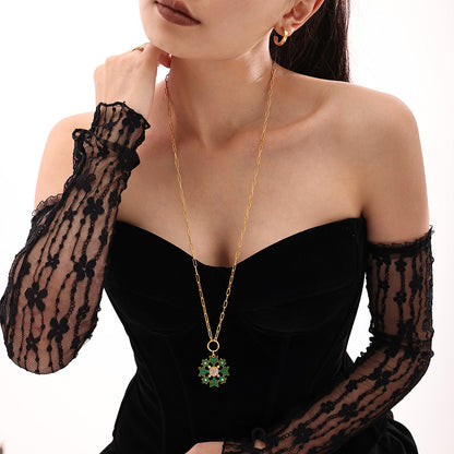 316L Stainless Steel Enamel Zircon Snowflake Pendant Necklace - Image 2