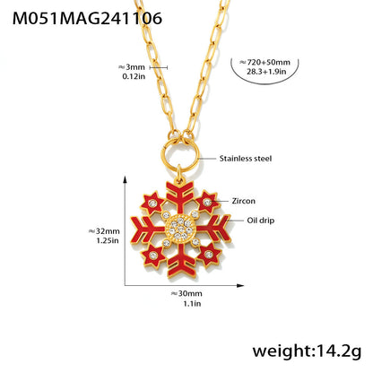316L Stainless Steel Enamel Zircon Snowflake Pendant Necklace - Image 3