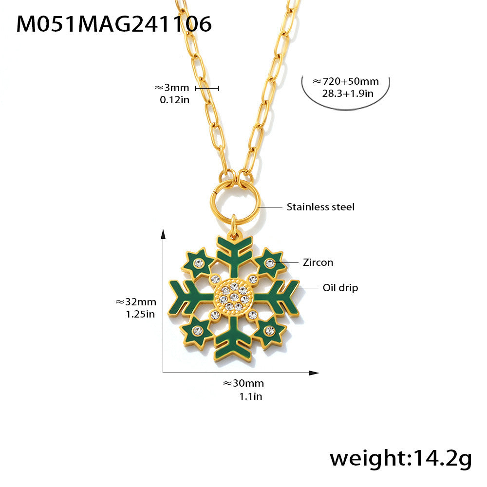 316L Stainless Steel Enamel Zircon Snowflake Pendant Necklace - Image 5